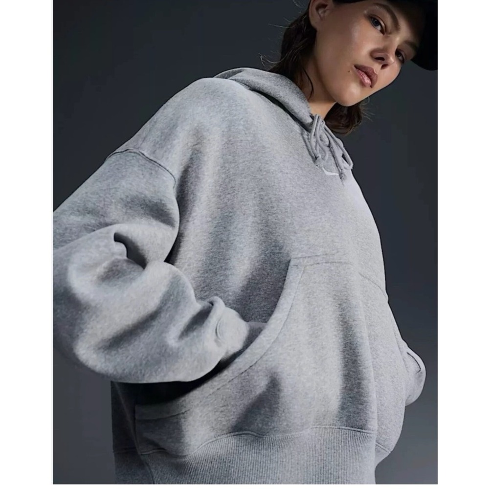 Nike Women Oversized Fleece Hoodie Dark Grey Heather Center Swoosh DQ5858-063 XL